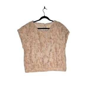Maeve by Anthropologie Ivory Faux Fur Short Sleeve Pullover Top XL